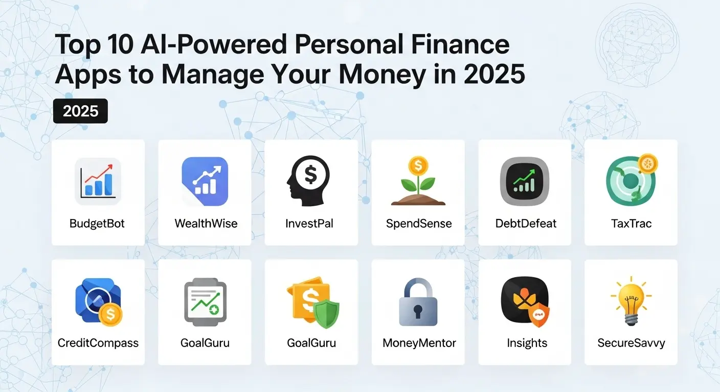Top 10 AI-Powered Personal Finance Apps to Manage Your Money in 2025 - A streamlined checklist image showing criteria for evaluating AI finance apps: integration, security, customer support, AI features, and pricing. The design should convey clarity and trust, with icons and color-coded sections.