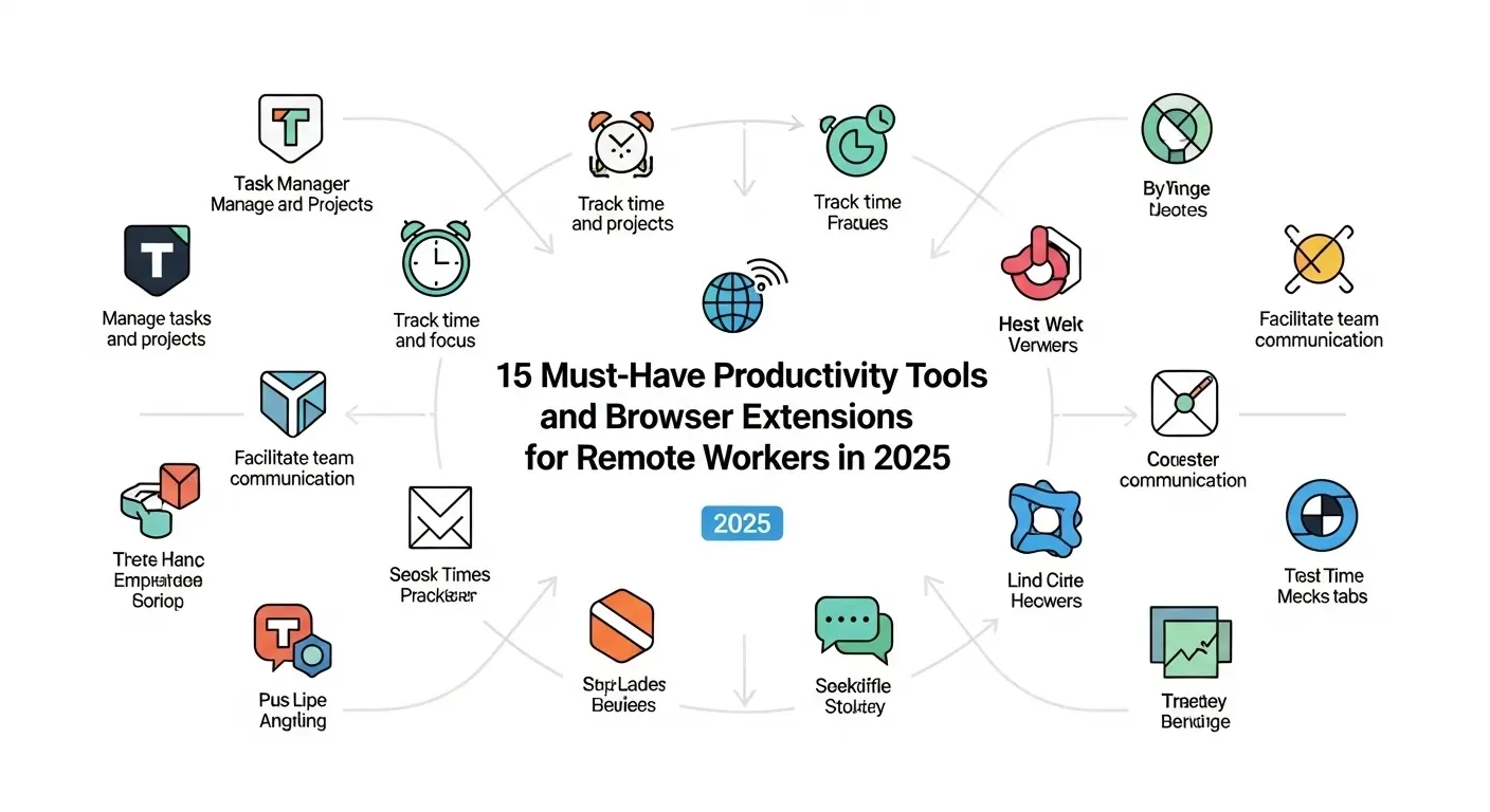 15 Must-Have Productivity Tools and Browser Extensions for Remote Workers in 2025 - Side-by-side visuals of time-tracking dashboards and focus tools, illustrating data-driven daily planning for remote work with charts, timers, and calendar integrations.