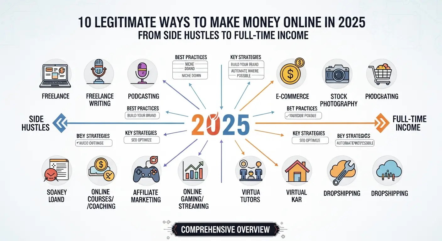 10 Legitimate Ways to Make Money Online in 2025: From Side Hustles to Full-Time Income BBSR ONE 10 Legitimate Ways to Make Money Online in 2025: From Side Hustles to Full-Time Income - A mini-case study of a successful small online business: a dropshipper’s product lineup, a digital product storefront, and an affiliate income analytics dashboard.