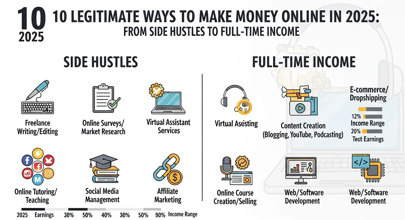 10 Legitimate Ways to Make Money Online in 2025: From Side Hustles to Full-Time Income BBSR ONE 10 Legitimate Ways to Make Money Online in 2025: From Side Hustles to Full-Time Income - A focus-friendly desk setup with a laptop, notebook, and calendar showing scheduled client meetings, pitches, and a plan for weekly side-hustle work.